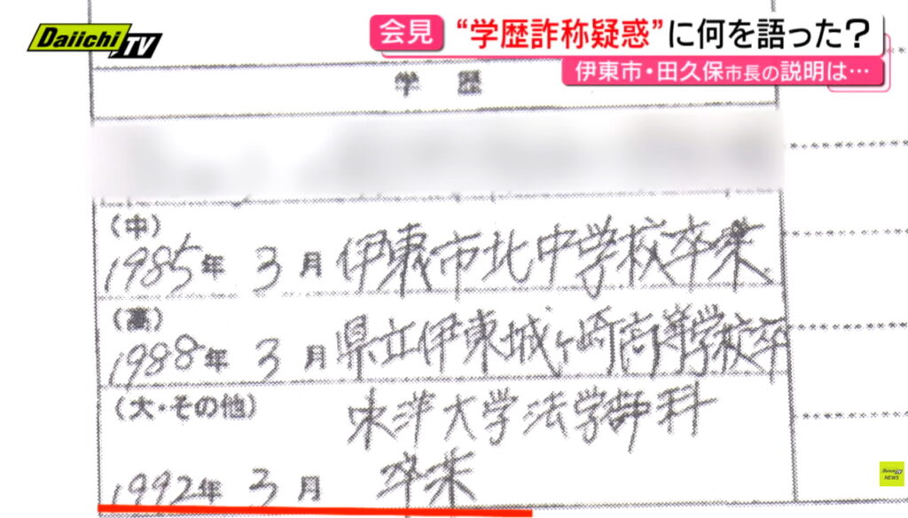 田久保眞紀 市長選 資料 東洋大学卒業 Daiichi TV NEWS